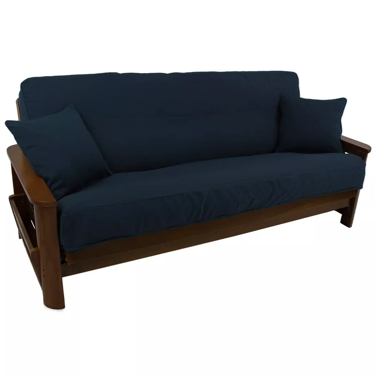 Blazing Needles Solid Twill 8" to 9" Futon Cover Set with 2 Throw Pillows (Set of 3), Full, Navy