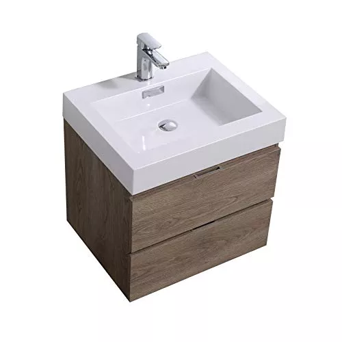 Bliss 24" Butternut Wall Mount Modern Bathroom Vanity