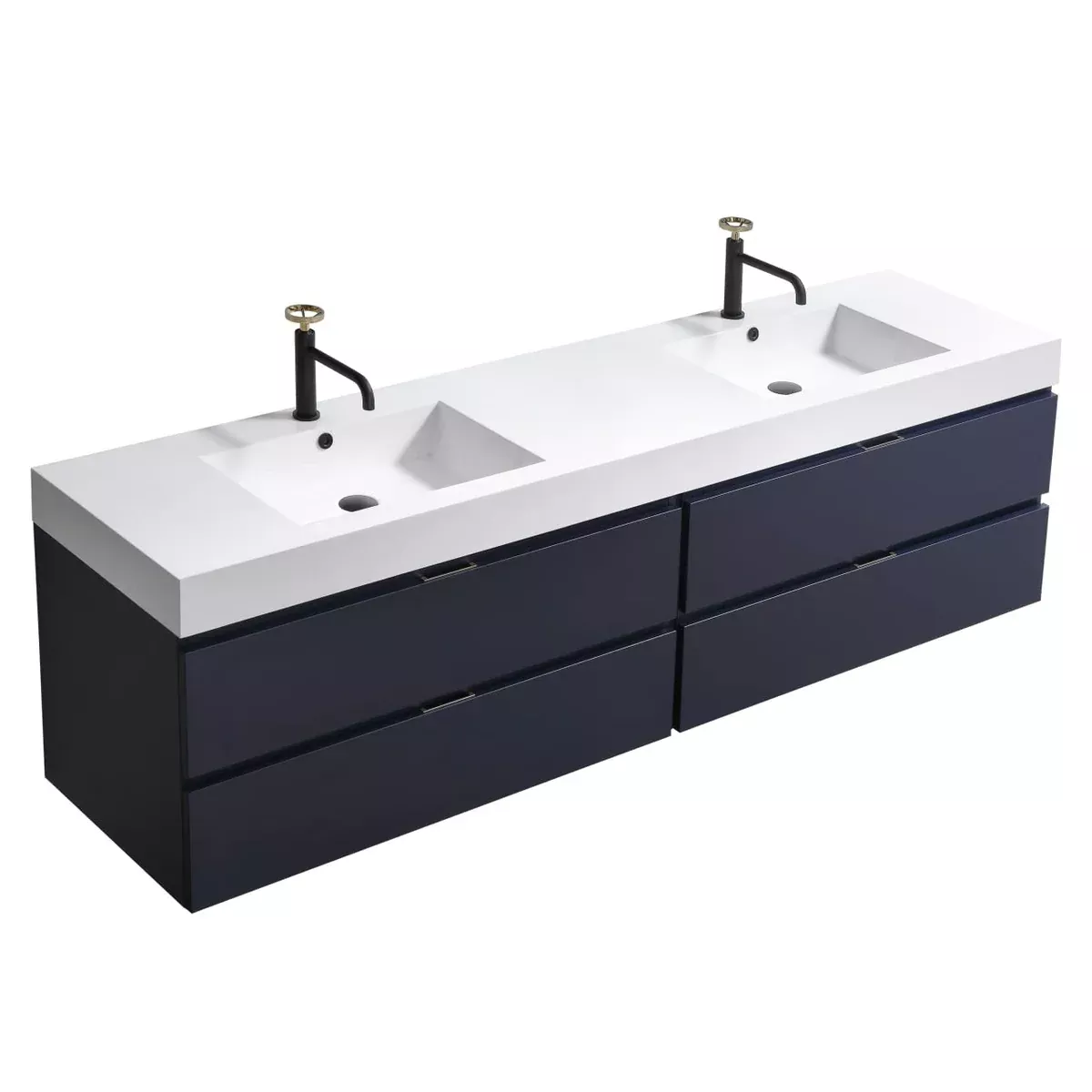 Bliss 72" Double Sink Blue Wall Mount Modern Bathroom Vanity