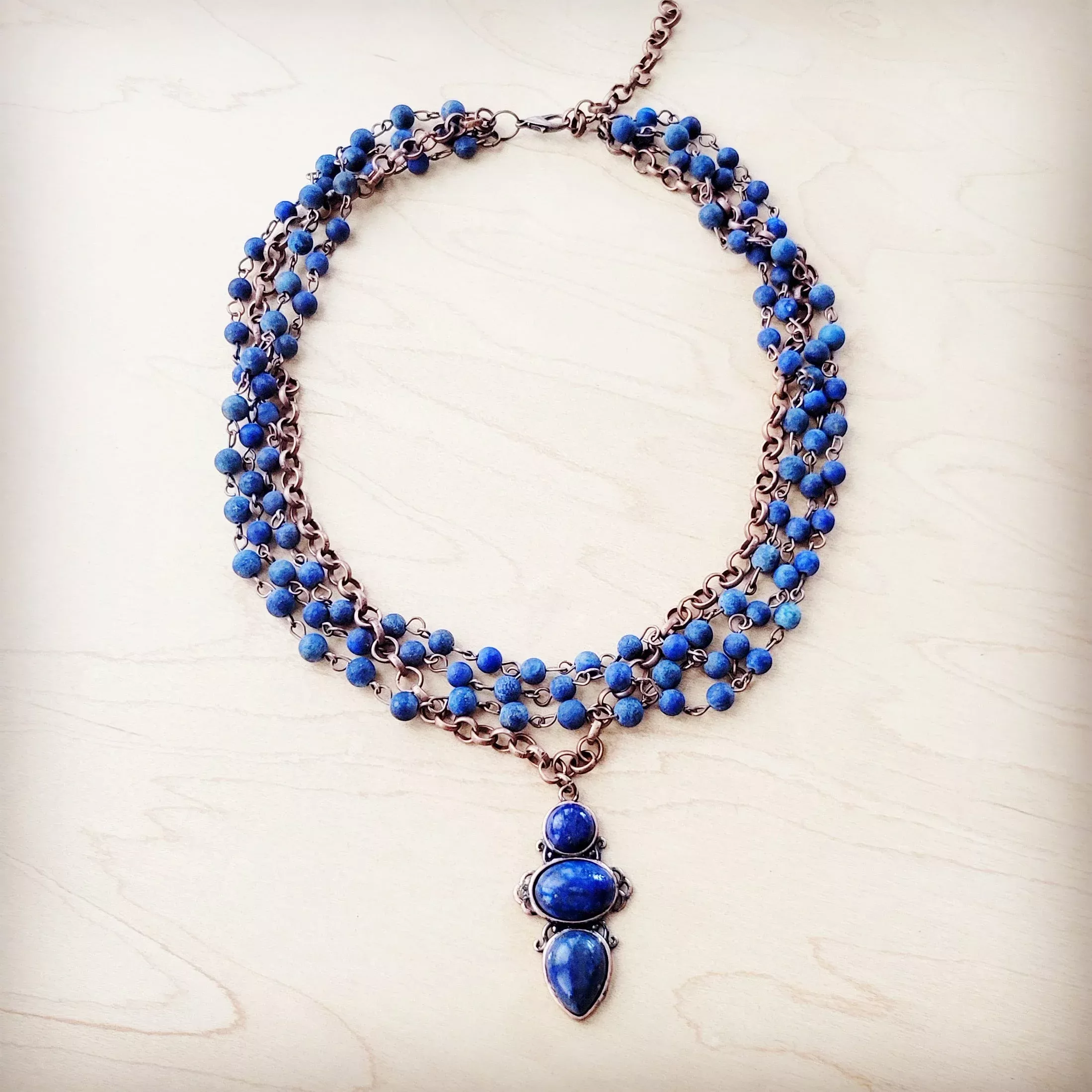 Blue Lapis Beaded Collar Necklace w / Lapis Pendant 261s