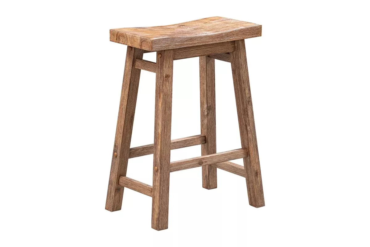 Boraam Sonoma Counter Height Backless Saddle Stool for Kitchen, Barnwood Wire-Brush Finish, Set of 2