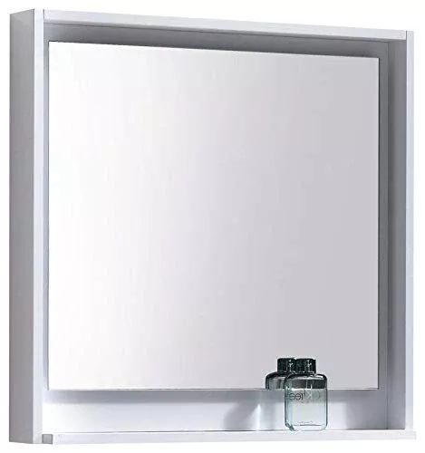 Bosco 30" Framed Mirror With Shelve - Gloss White Finish