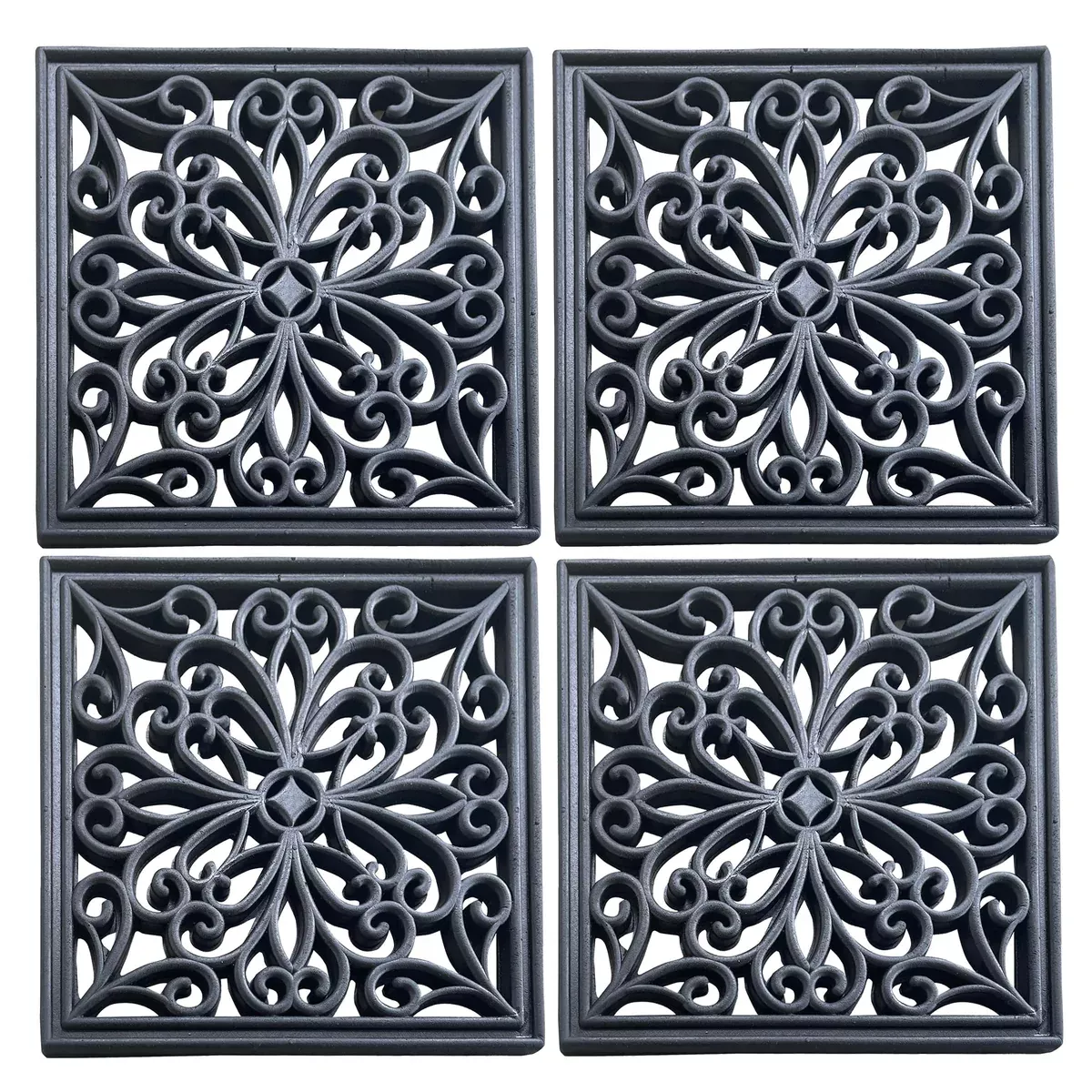 Buffalo Tools RMSS124: 4 Piece 12 Inch Square Rubber Scrollwork Step Mat Set