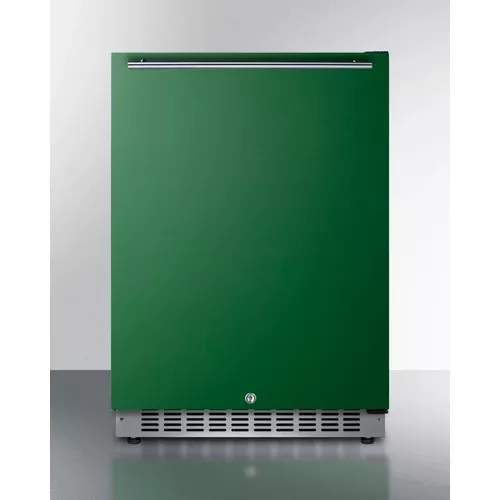 Built-In Undercounter ADA Compliant Refrigerator With Emerald Green Door, Stainless Steel Handle, Black Cabinet, Door Storage, And Digital Controls - AL54G Summit