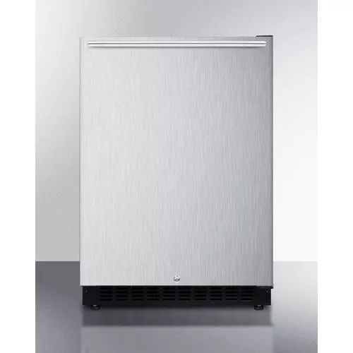 Built-In Undercounter ADA Compliant Refrigerator With Wrapped Stainless Steel Door, Vertical Handle, Black Cabinet, Door Storage, And Digital Controls - AL54SSHV Summit