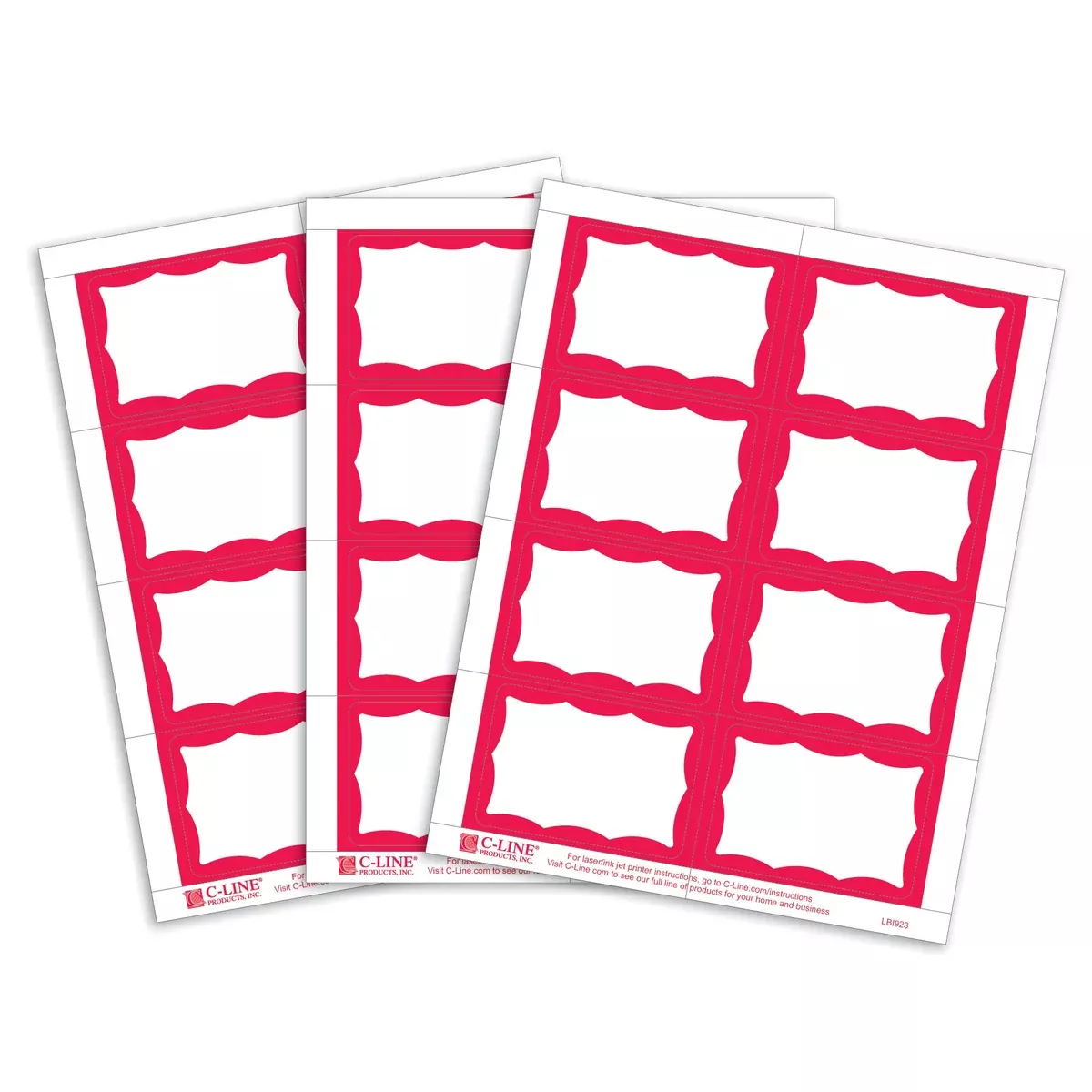 C-Line Pressure Sensitive Inkjet/Laser Printer Name Badges, Red Border, 3.38 x 2.33 Inches, 200 Labels per Box (92364)