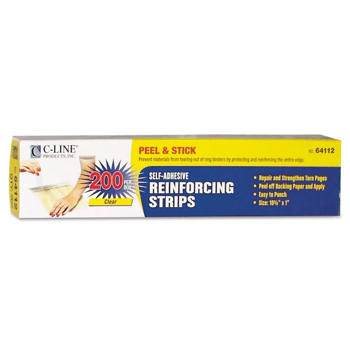 C-Line Self-Adhesive Reinforcing Strips, 1 x 10.75, Clear, 200/Box