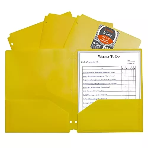 C-Line Two-Pocket Heavyweight Poly Portfolio Folder with Three-Hole Punch, Box of 25, Yellow (33936-25)