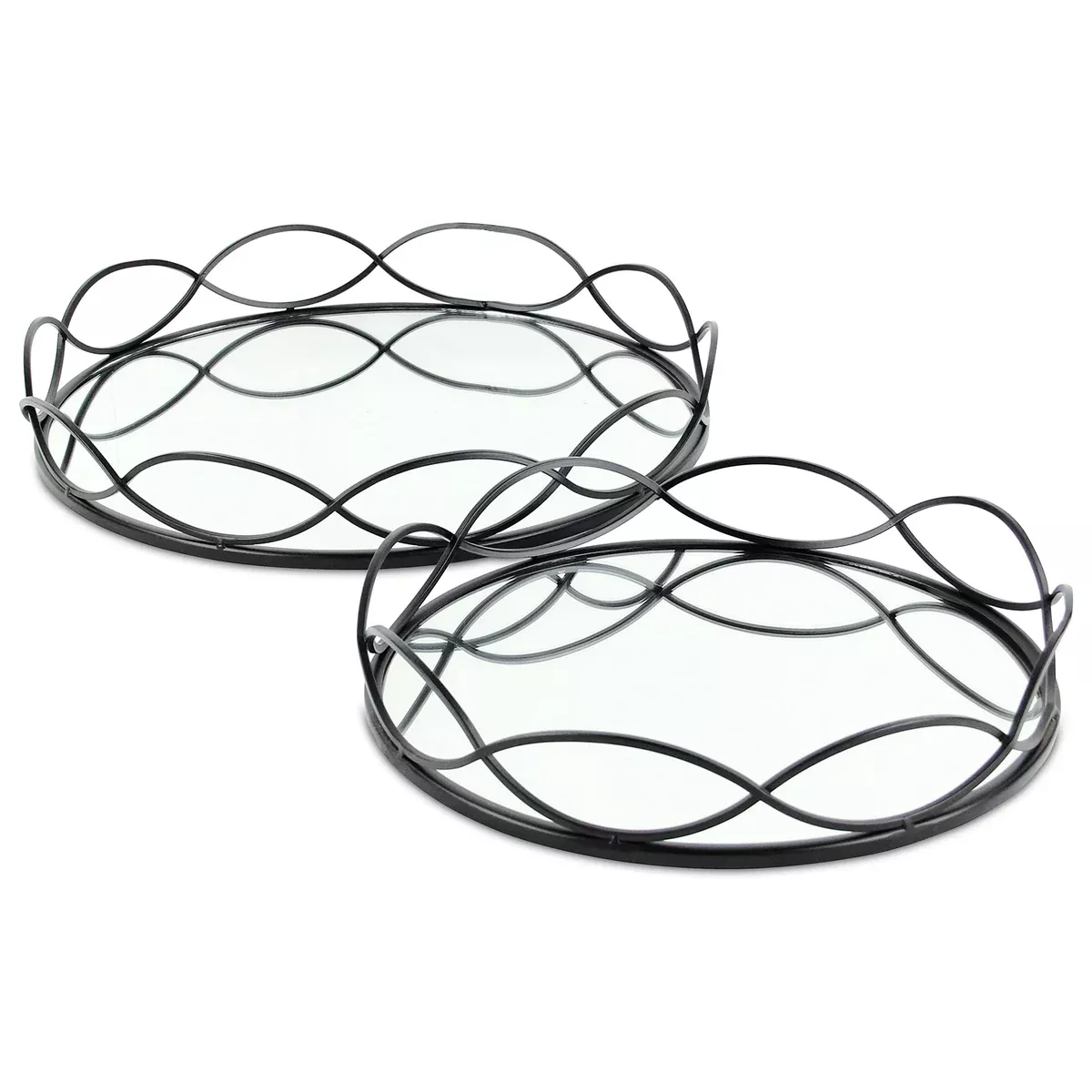 Calix Swirling Round Black Mirror Tray Set