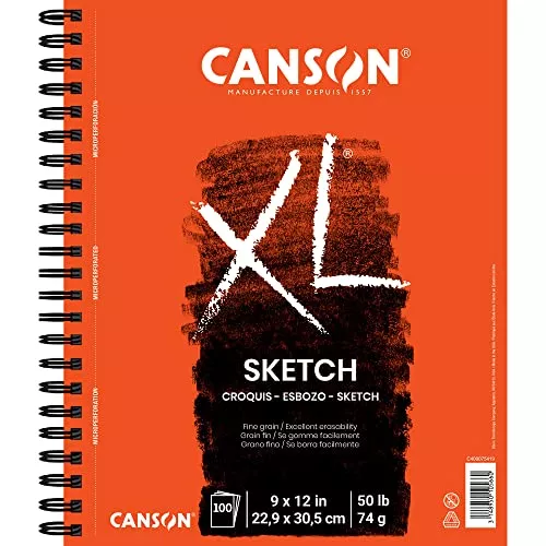 Canson XL Series Paper Sketch Pad for Charcoal, Pencil and Pastel, Side Wire Bound, 50 Pound, 18 x 24 Inch, 50 Sheets