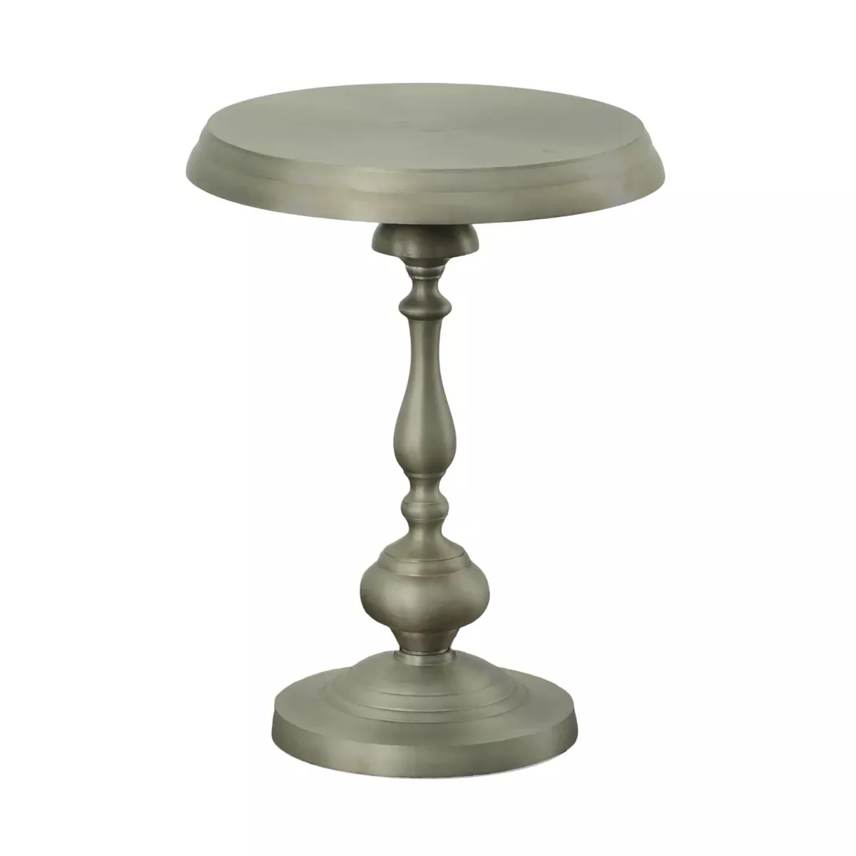 Carolina Chair & Table Pearson Round Accent Table - Elegant Aluminium Frame and Top, Hand Forged Pedestal Base Bedside Furniture - Contemporary Side Table for Dining, Working (Antique Nickle)