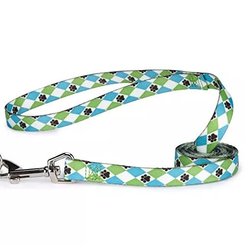 Casual Canine Pooch Patterns Dog Leash, 4-Feet x 5/8-Inch Lead, Blue Argyle