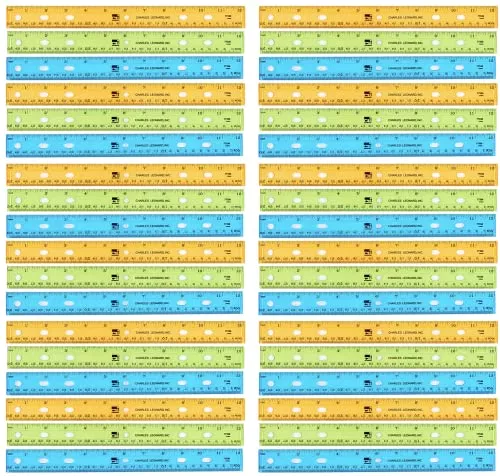 Charles Leonard Double Bevel Plastic Flat Rulers, Translucent Assorted Colors, 12 Inch, 36-Pack (80336-ST)