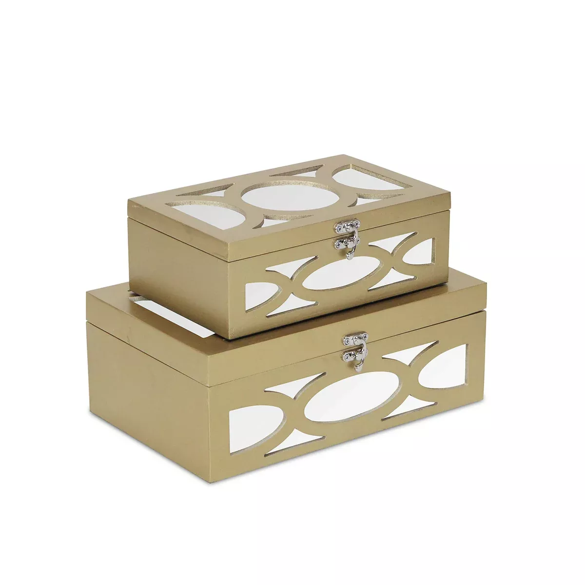 Cheung's 4668-2GD Set of 2 Gold Boxes with Circular Pattern and Side and top Mirror