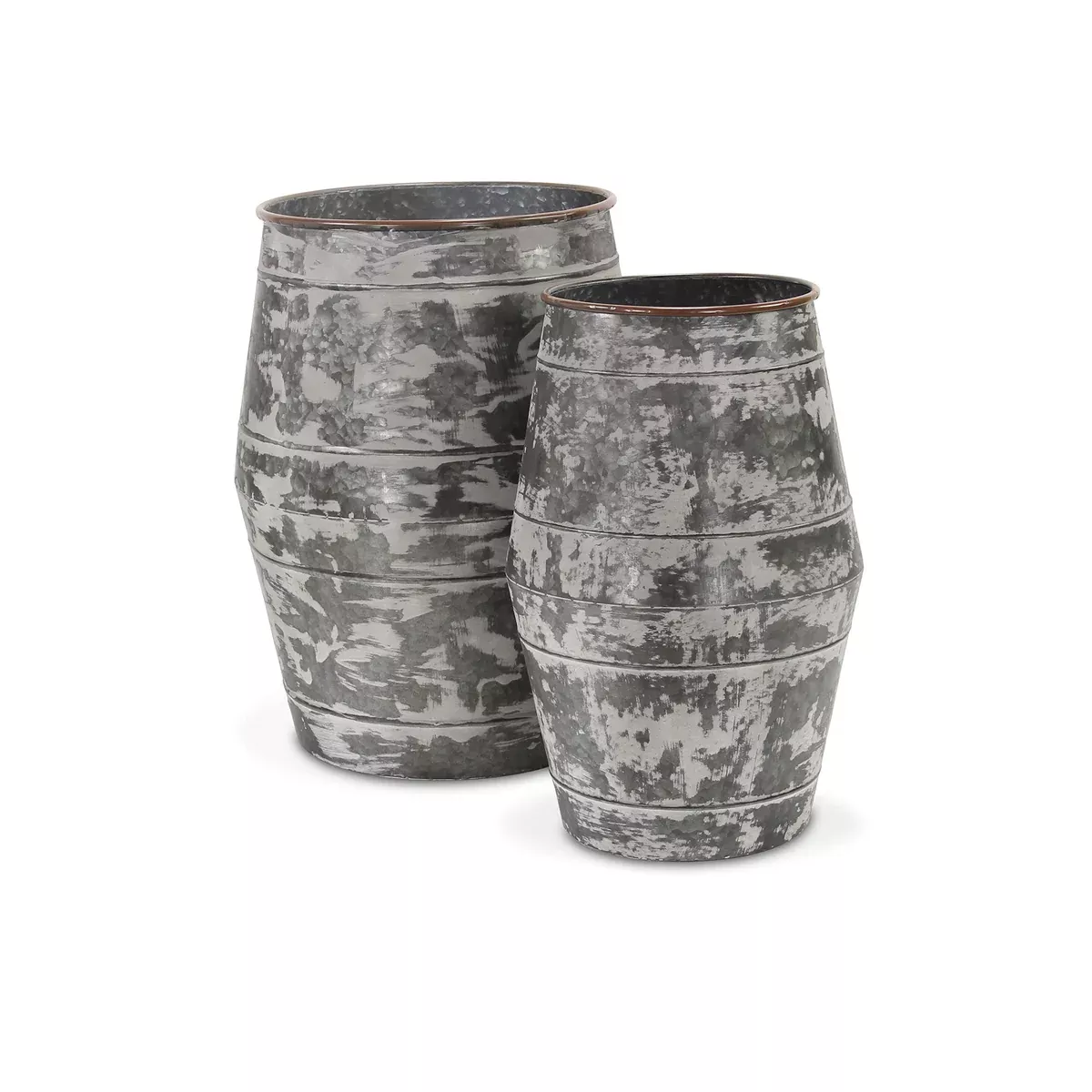 Cheung's 4725-2 Set of 2 Galvanized Barrel planters, Multicolored
