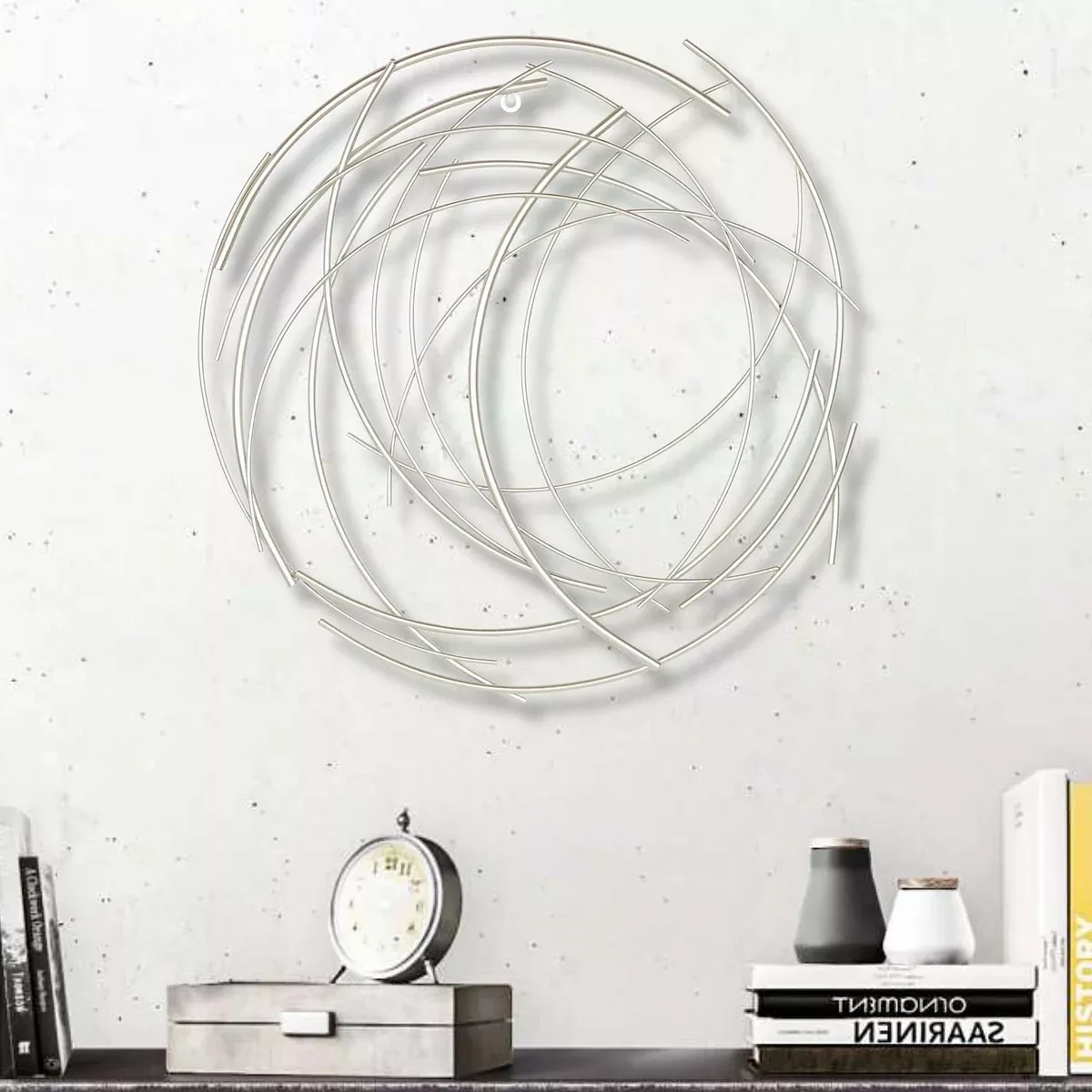 Cheungs Denine Silver Abstract Round Wall Art (5052SV)