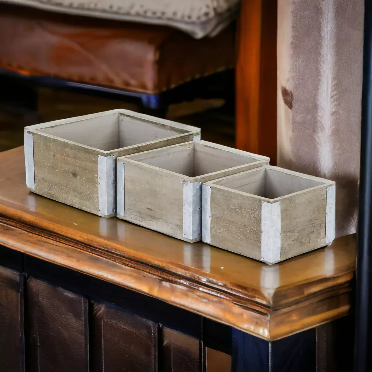Cheungs Samil Set of 3 Square Wooden Crates 5634-3