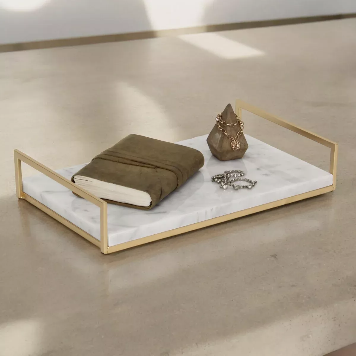 Cheungs Sarrasseau White Marble & Gold Frame Tray 6026WT