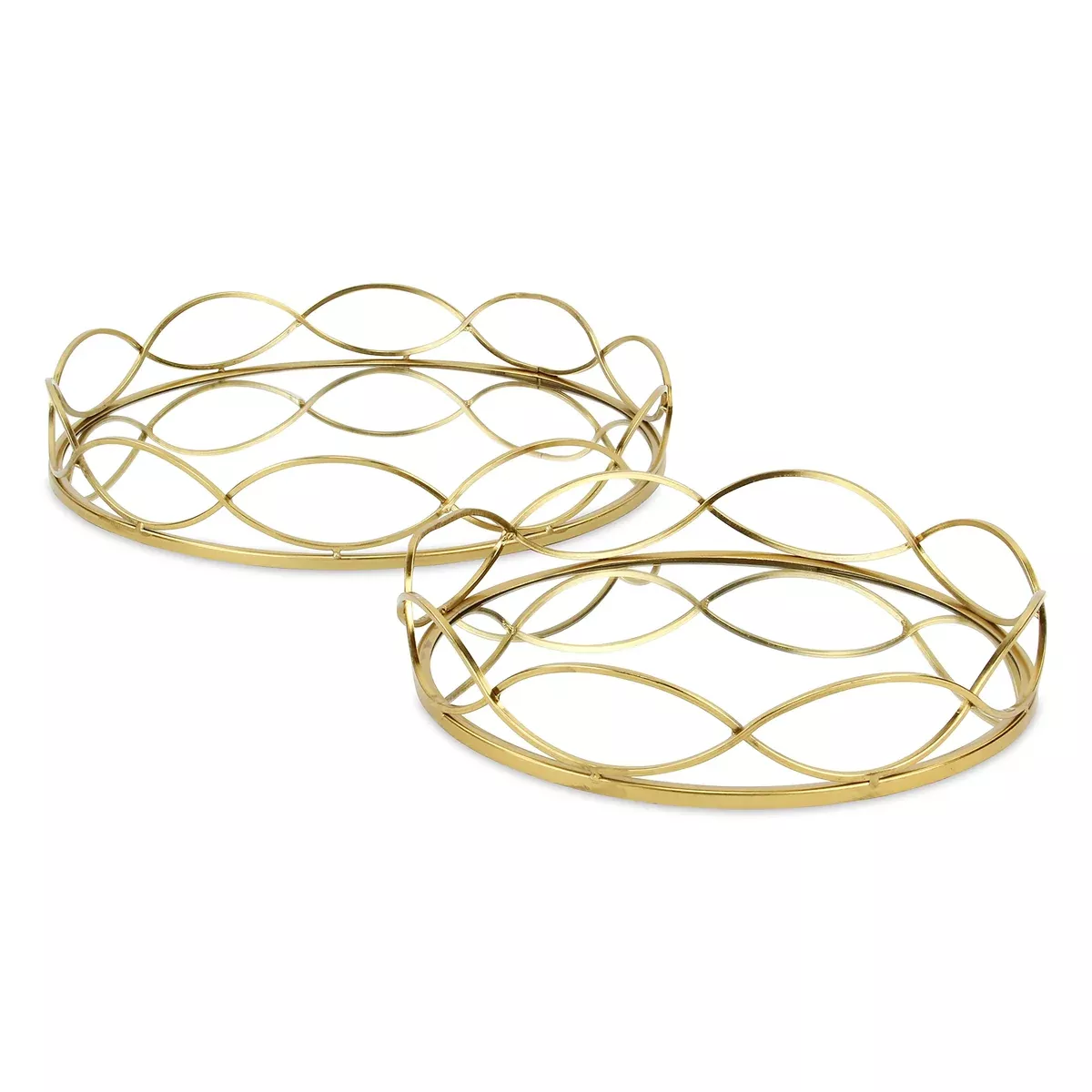 Cheungs Set of 2 Round Golden Metal Tray, Gold