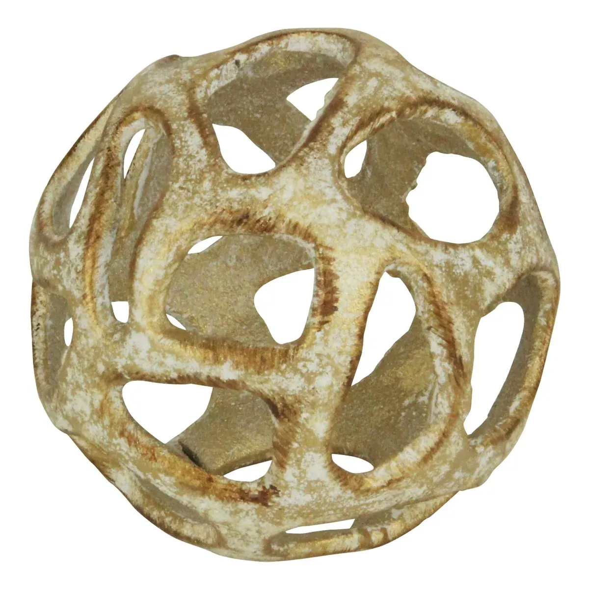 Cheungs Small-Cast Iron orb with Abstract permeating Pattern in a Gold Finish Table Décor, 4" L x 4" W x 4" H