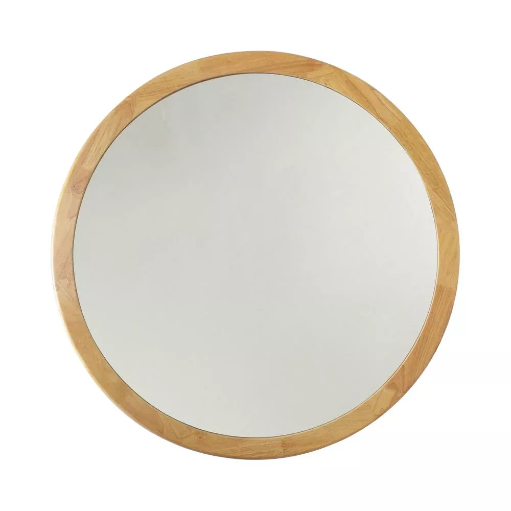 CHLOE'S Reflection Maple Finish Round Framed Wall Mirror 24'' Height - CHLOE Lighting