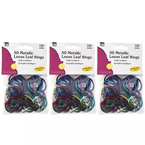 CLI CHL85000-3 Book Rings, 1-Inch Capacity, Assorted Metallics, 50 Per Pack, 3 Packs