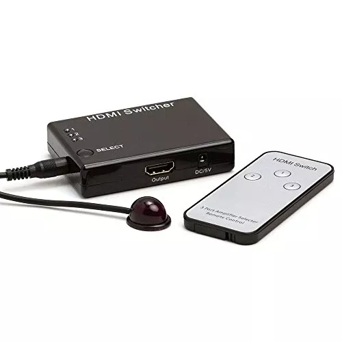 Cmple - 3 Port High Speed HDMI Switch 3-in-1 out (3x1), 3D, Full HD 4K @30Hz with Remote, IR Extender Receiver