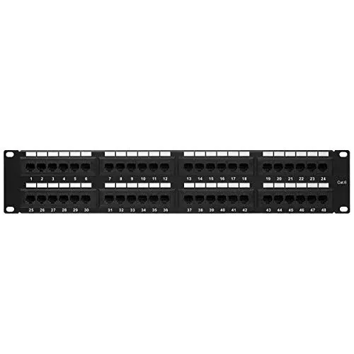Cmple - 48 Port Cat6 Network Patch Panel, Cat 6 Rackmount Wall Mount Category 6 Bracket Surface 110 Type (568A/B Compatible)
