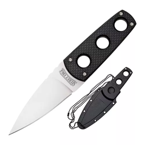COLD STEEL Secret Edge Durable Lightweight Japanese AUS8A Steel Drop Point 3.5" Fixed Blade Tactical Outdoor Hunting Concealed Carry Neck Knife, Griv-Ex Handle, Secure-Ex Sheath