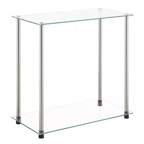 Convenience Concepts Designs2Go Classic Glass 2 Tier Chairside End Table 23.75" - Modern Contemporary Side Table with Storage Shelves for Living Room, Bathroom, Bedroom, Office, Glass, Chrome