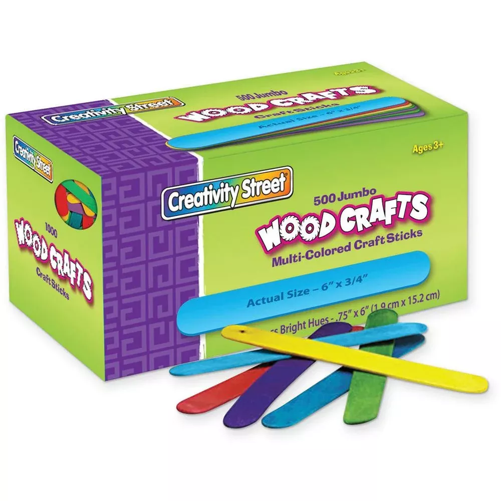 Creativity Street Jumbo Craft Sticks Bright Assortment - Craft, Project x 0.75''Width x 2''Thickness x 6''Length - 500 / Box - Assorted - Wood