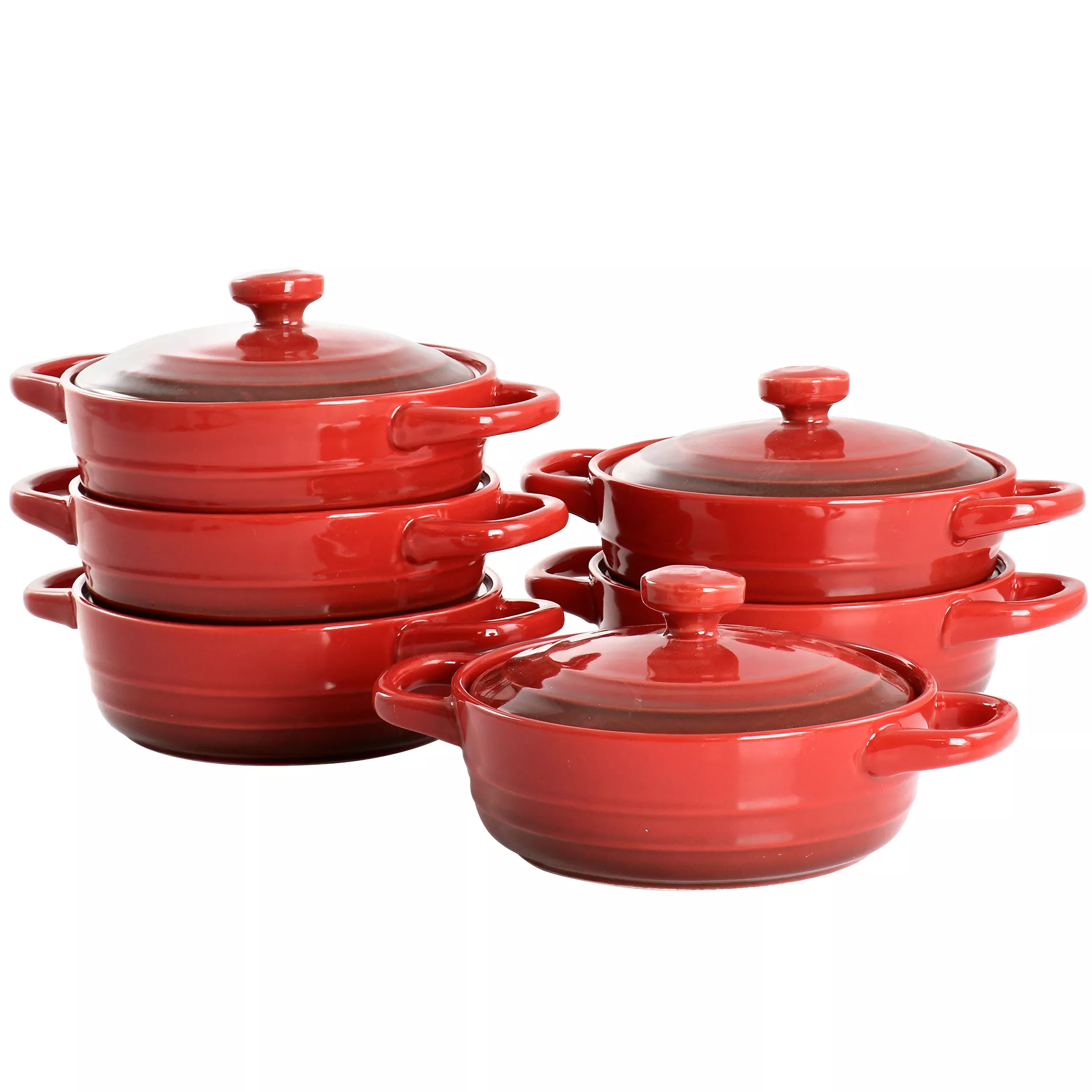 CrockpotAppleton 6 Piece 10 Ounce Stoneware Mini Casserole Set in Red with Lid