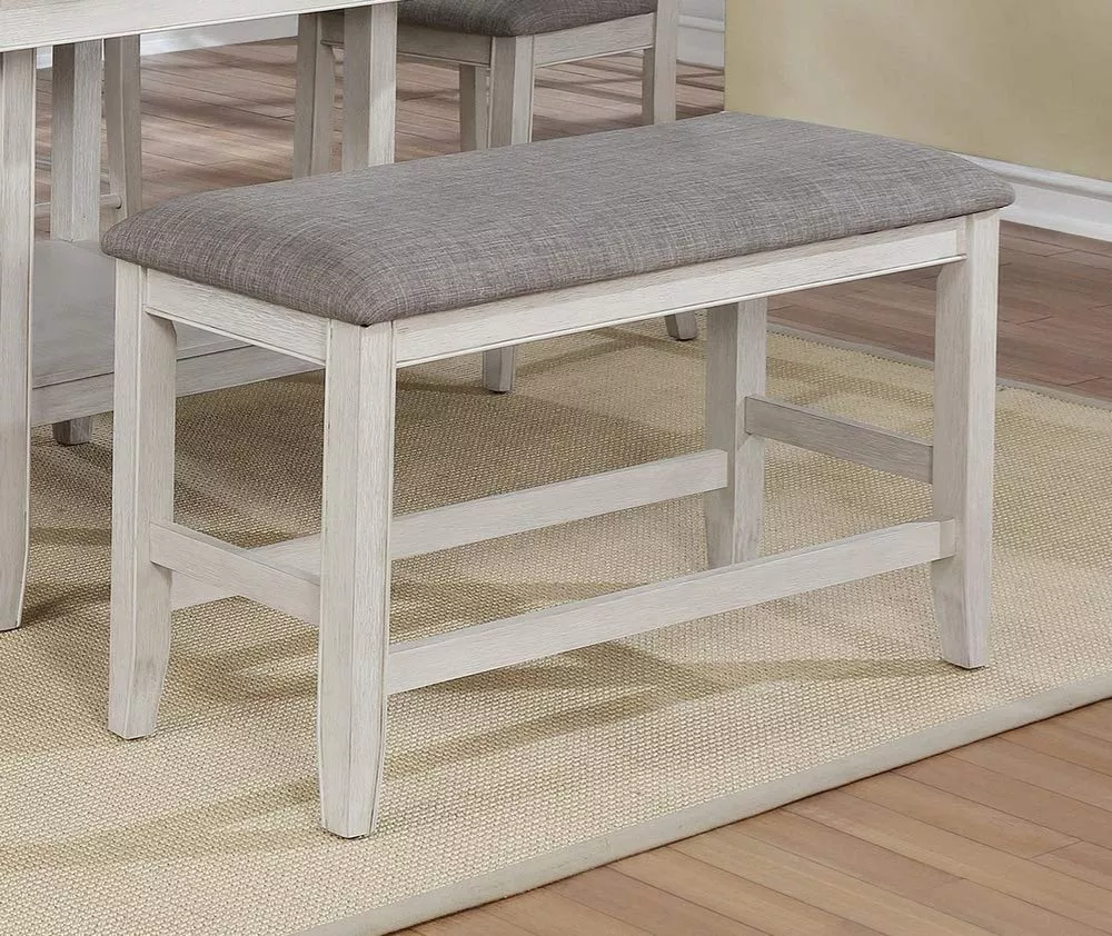 Crown Mark Fulton Grey Fabric/White Wood Counter Height Bench