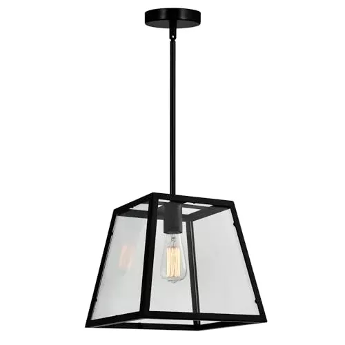 CWI Lighting 12'' Black Rustic Down Pendant Light for Kitchen Island, Bar, Entryway – LED Compatible 1-Light with E26 Bulb Base
