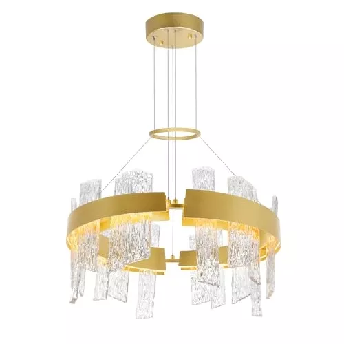 CWI Lighting 24'' Round Modern LED Chandelier in Satin Gold for Dining Room, Foyer, or Living Room – Integrated LED – BACL Certified with 3-Year Warranty