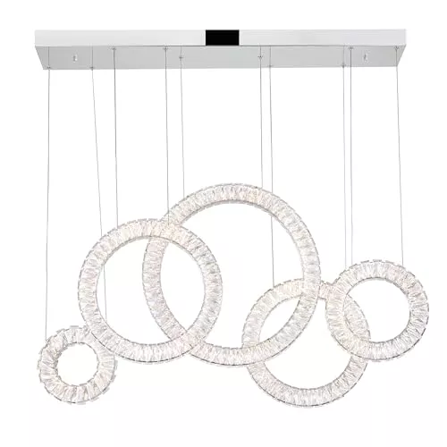 CWI Lighting Celina 43'' Modern LED Chandelier with Chrome Finish for Kitchen Island, Dining Room, Game Room – Integrated LED – Adjustable Height – BACL Certified with 3-Year Warranty