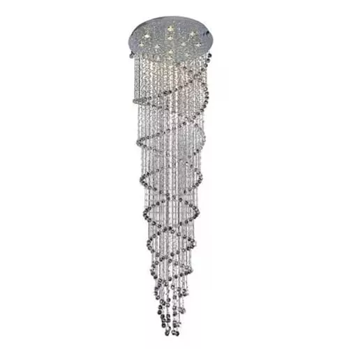 CWI Lighting Double Spiral 32'' 12-Light Flush Mount with Chrome Finish – for Stairwell, Foyer, Living Room – GU10 LED Compatible – Luxurious Crystal Spiral Design
