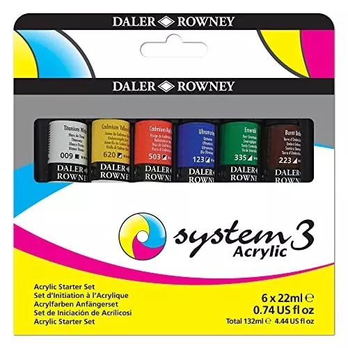 Daler Rowney System3 6-Tube Acrylic Paint Set for Adults - Acrylic Painting Supplies for Artists and Students - Acrylic Paints for Murals Canvas and More - Art Paints for Any Skill Set