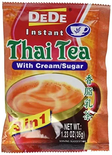 DEDE Instant Thai Tea Drink with and Sugar 12 Pockets, cream, 14.76 Ounce