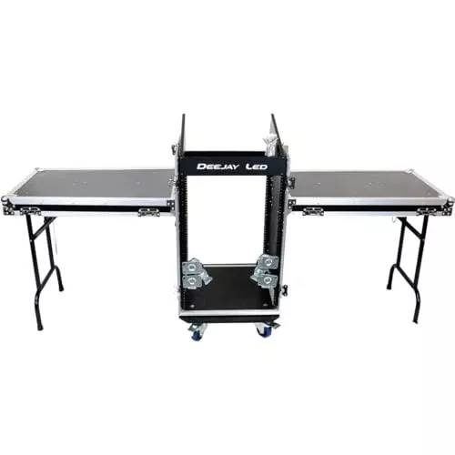 DEEJAY LED TBH11M16UCT2 Fly Drive Case 11u Space Slant Mixer Rack / 16u Space Vertical Rack System with Caster Board & Two Side Tables