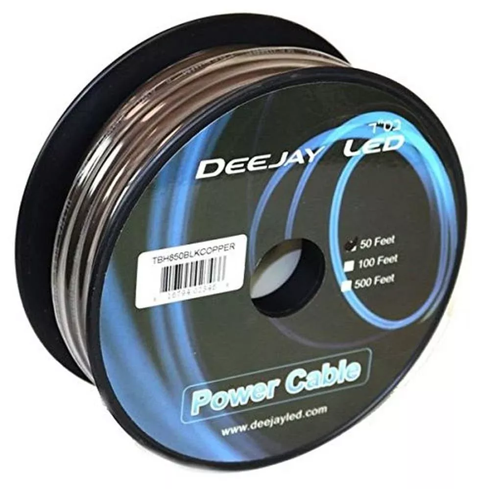 DEEJAYLED 8 Gauge 50FT Black Pure Copper