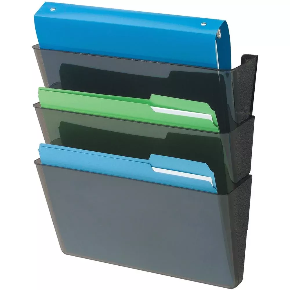 Deflecto EZ Link DocuPocket - 3 Pocket(s) - 7'' Height x 13'' Width x 4'' Depth - Stackable - 50% Recycled - Black - Plastic - 3 / Set - deflecto