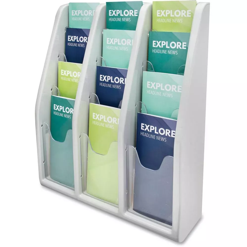 Deflecto Multi-Compartment Literature Display - 12 Pocket(s) - 19.8'' Height x 15.8'' Width x 5'' DepthDesktop - Durable, Lightweight - Gray - Plastic - 1 Each - deflecto