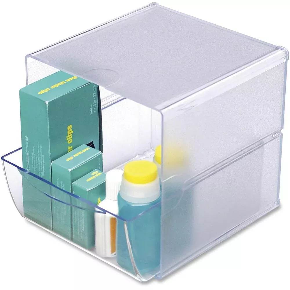 Deflecto Stackable Cube Organizer - 1 Drawer(s) - 6'' Height x 6'' Width x 7.2'' Depth - Stackable, Removable Drawer, Removable Divider, Sturdy - Clear - Plastic - 1 Each - deflecto
