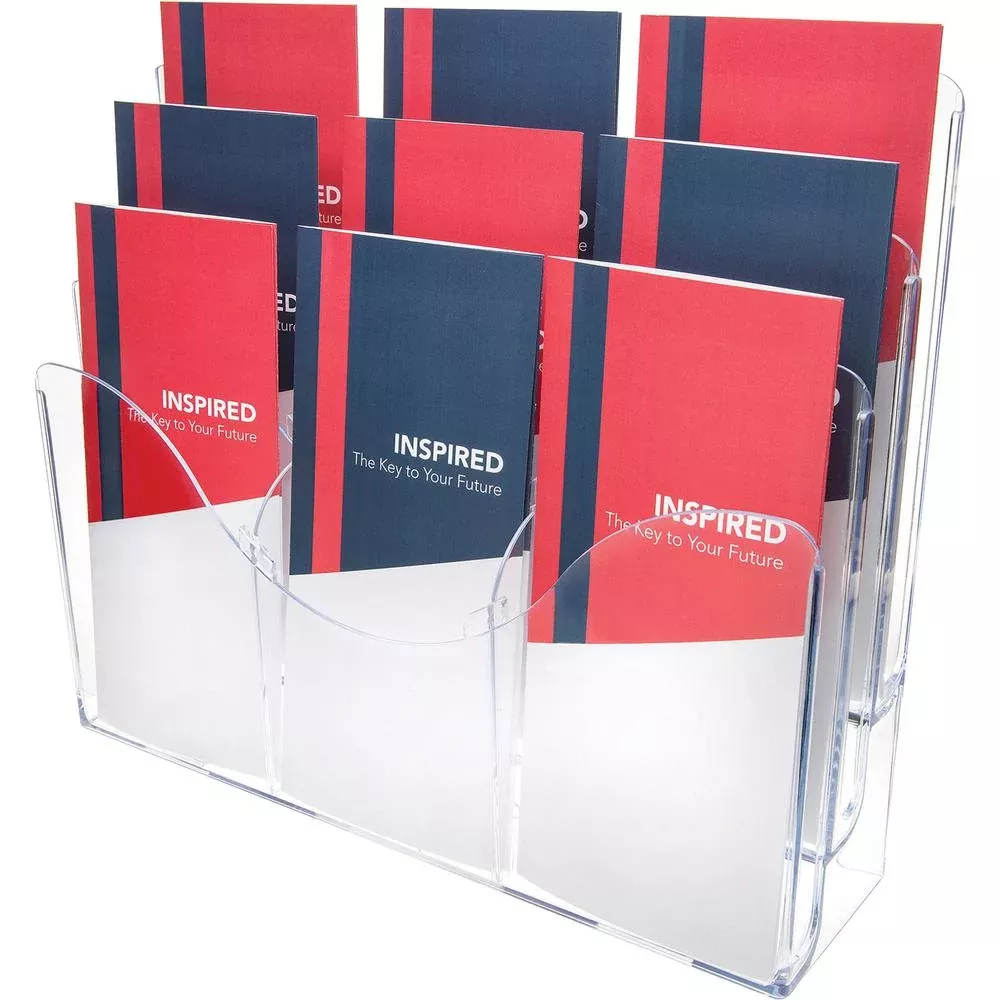 Deflecto Three Tier Document Organizer with Dividers - 9 Compartment(s) - 6 Divider(s) - 3 Tier(s) - 11.5'' Height x 13.5'' Width x 3.5'' DepthDesktop - Clear - 1 Each - deflecto