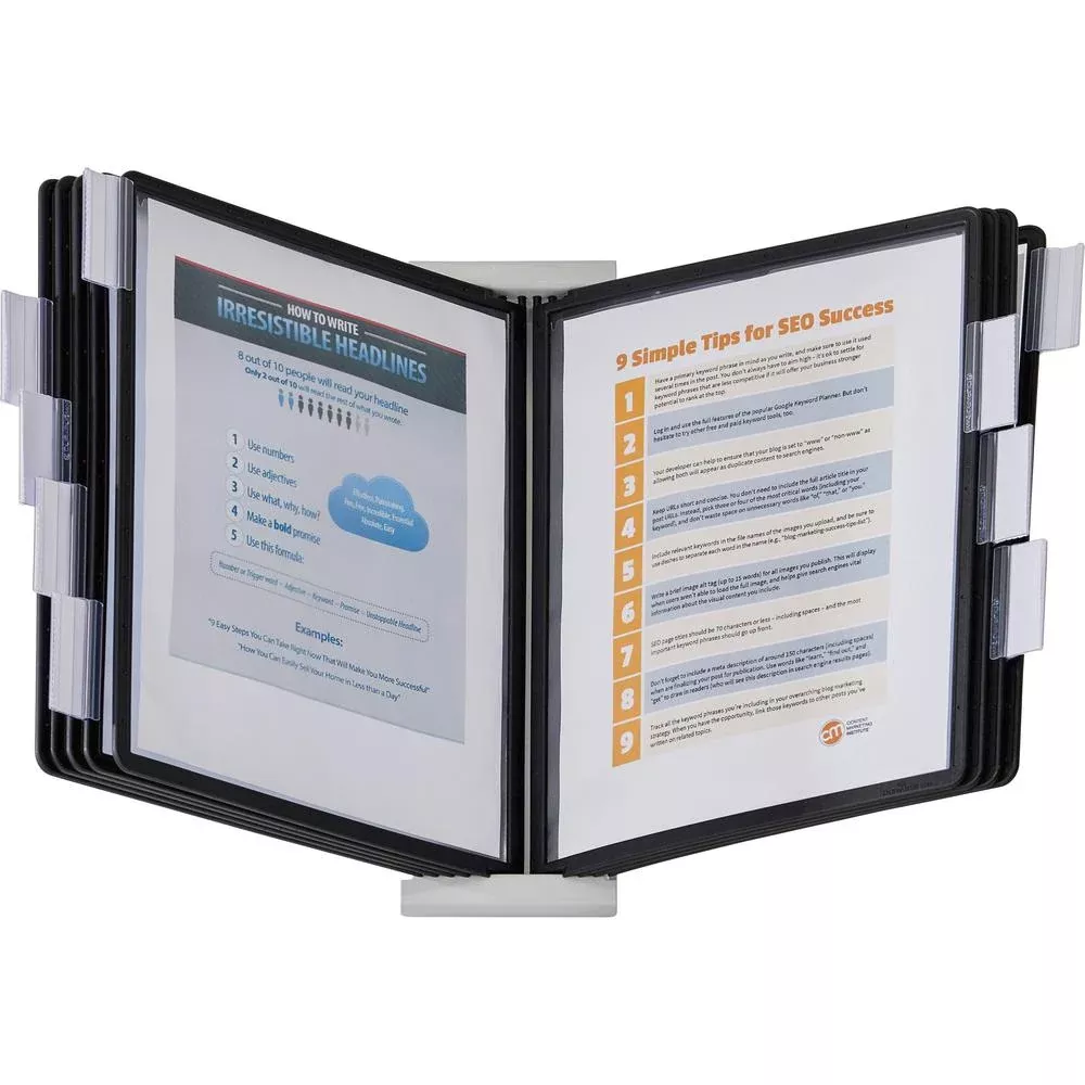 DURABLE INSTAVIEW Desktop Reference Display System - Desktop - 10 Double Sided Panels - Letter Size - Anti-Reflective/Non-Glare - Assorted Colors - Durable