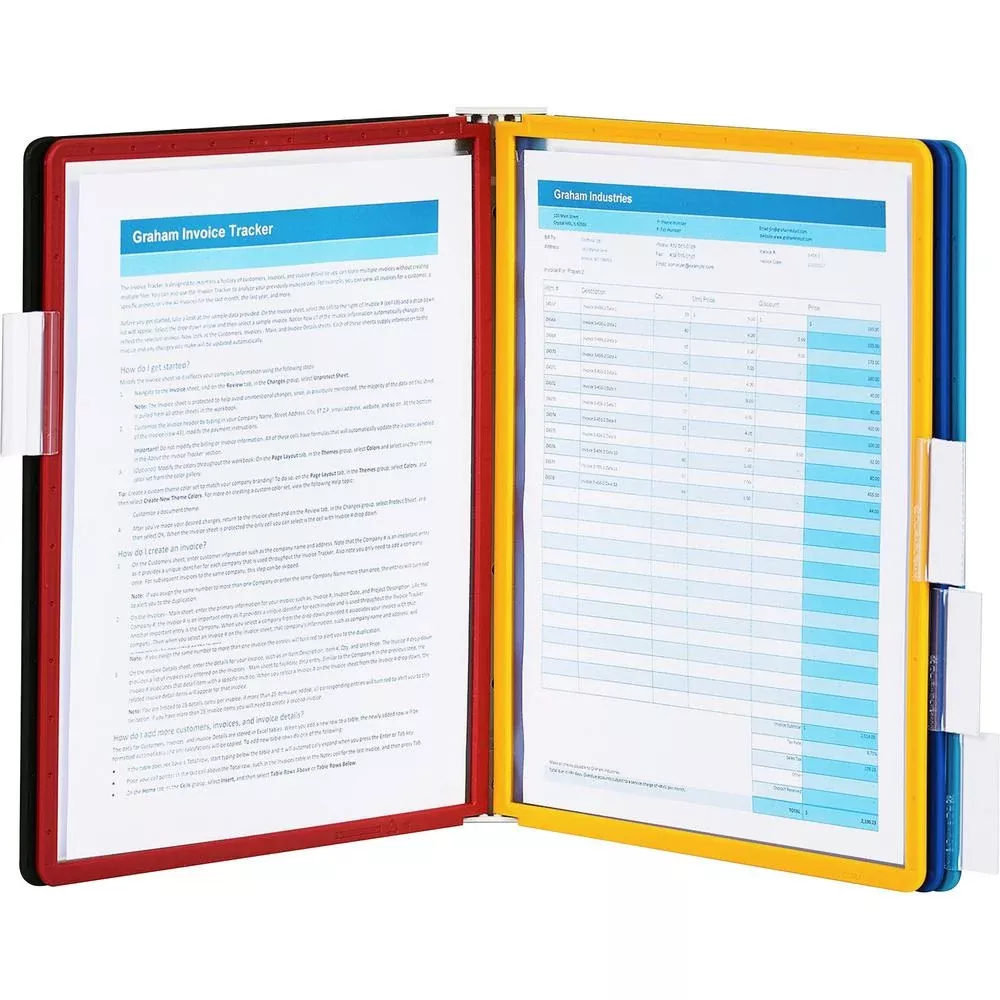 DURABLE SHERPA Angled Partition Wall Reference Display System - Partition Wall Bracket - 5 Double Sided Panels - Letter Side - Anti-Reflective/Non-Glare - Assorted Colors - Durable