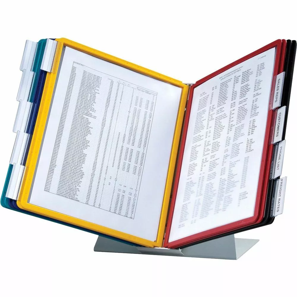 DURABLE VARIO Desktop Reference Display System - Desktop - 10 Double Sided Panels - Letter Size - Anti-Reflective/Non-Glare - Assorted Colors - Durable