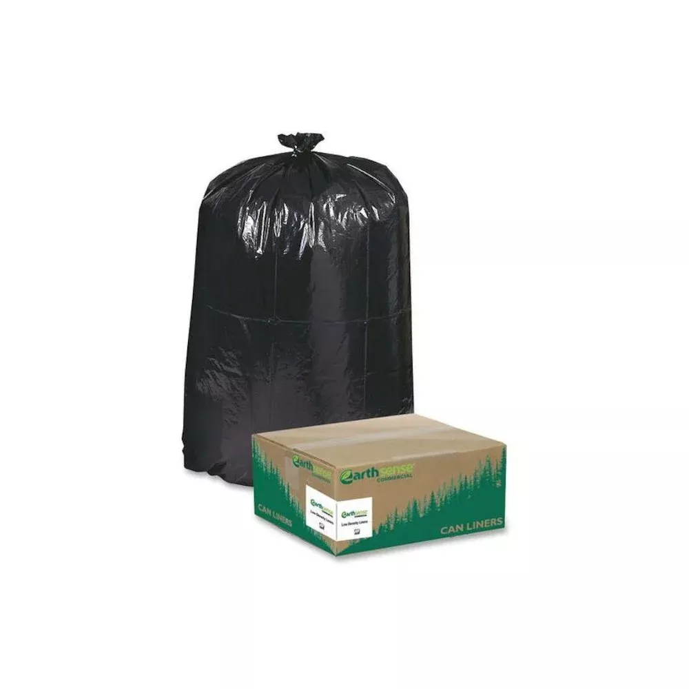 Earthsense Reclaim Heavy-Duty Recycled Can Liners - Extra Large Size - 60 gal Capacity - 38'' Width x 58'' Length - 1.25 mil (32 Micron) Thickness - Low Density - Black - Plastic - 100/Carton - Recycled