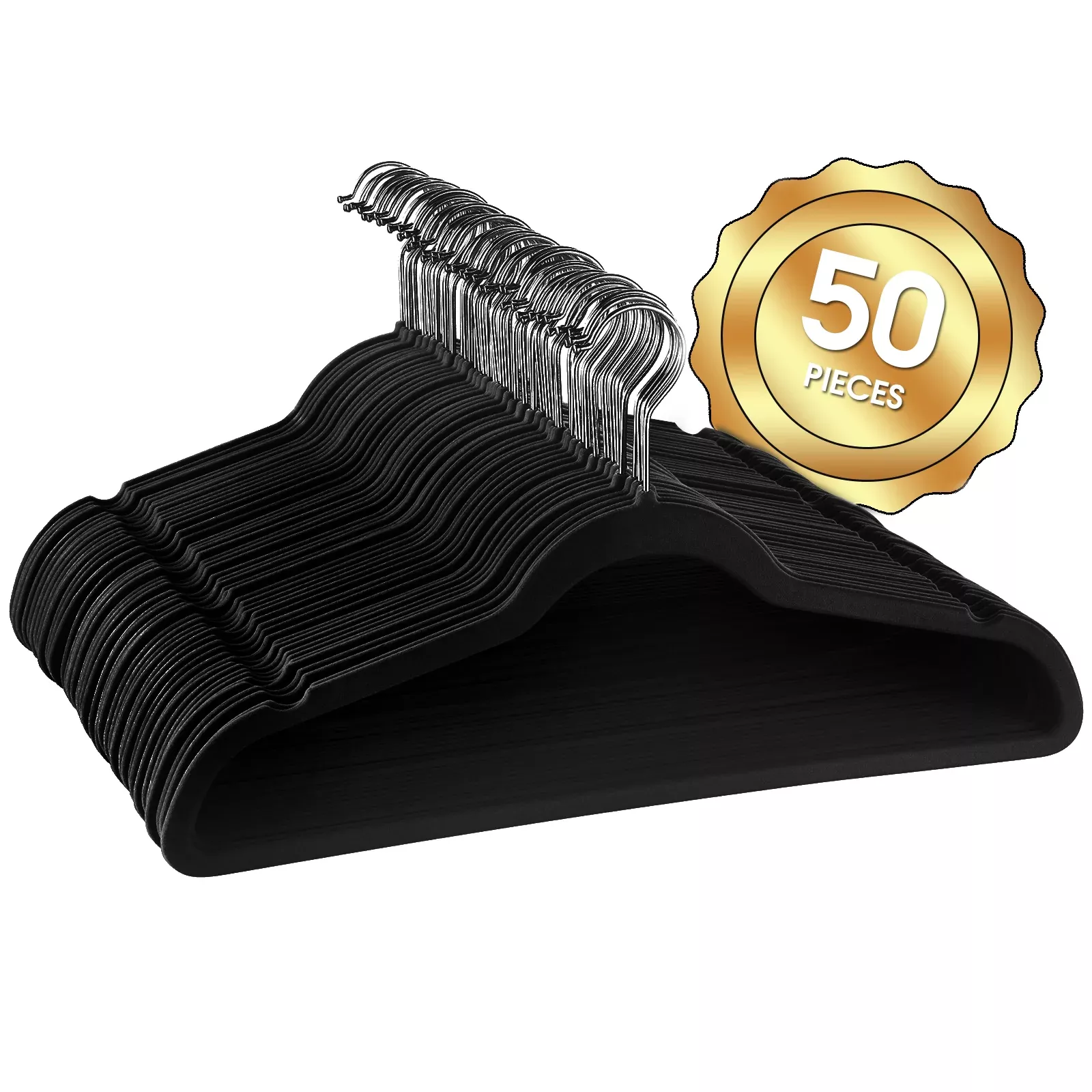 Elama Home50 Piece Flocked Velvet Clothes Hangers with Stainless Steel Swivel Hooks in Blue